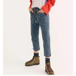 Free People City Slouch Cord Blue Women's Size Large MISSING BUTTON